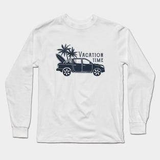 Pickup With Surfboard, Palms. Summer, Travel, Adventure. Vacation Time. Creative Illustration Long Sleeve T-Shirt